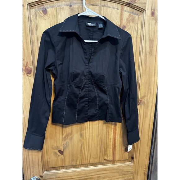 INC Women's Black Embroidery‎ Hook Closure Dressy Jacket Top Size 4P - Picture 1 of 4